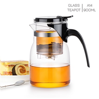 Ấm trà thủy tinh chịu nhiệt lõi lọc có van khóa A14 900mL - Bình lọc trà thủy tinh chịu nóng lạnh Samahome Shop