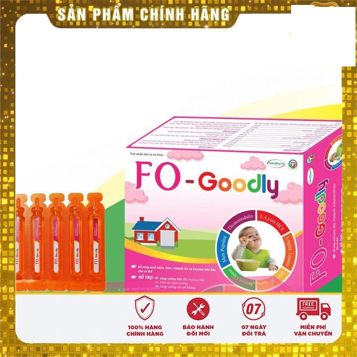 Fo -Goodly bổ sung acid amin ,kẽm ,vitamin b1 ,enzyme tiêu hóa cho cơ thể ,hỗ trợ tăng cường hấp thu dưỡng chất