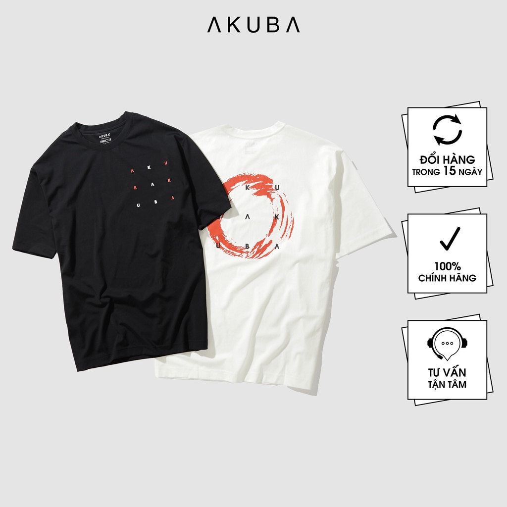 Áo thun nam đen họa tiết AKUBA form oversize, chất liệu cotton, hình in gel không bị rách, không co rút 01JW220
