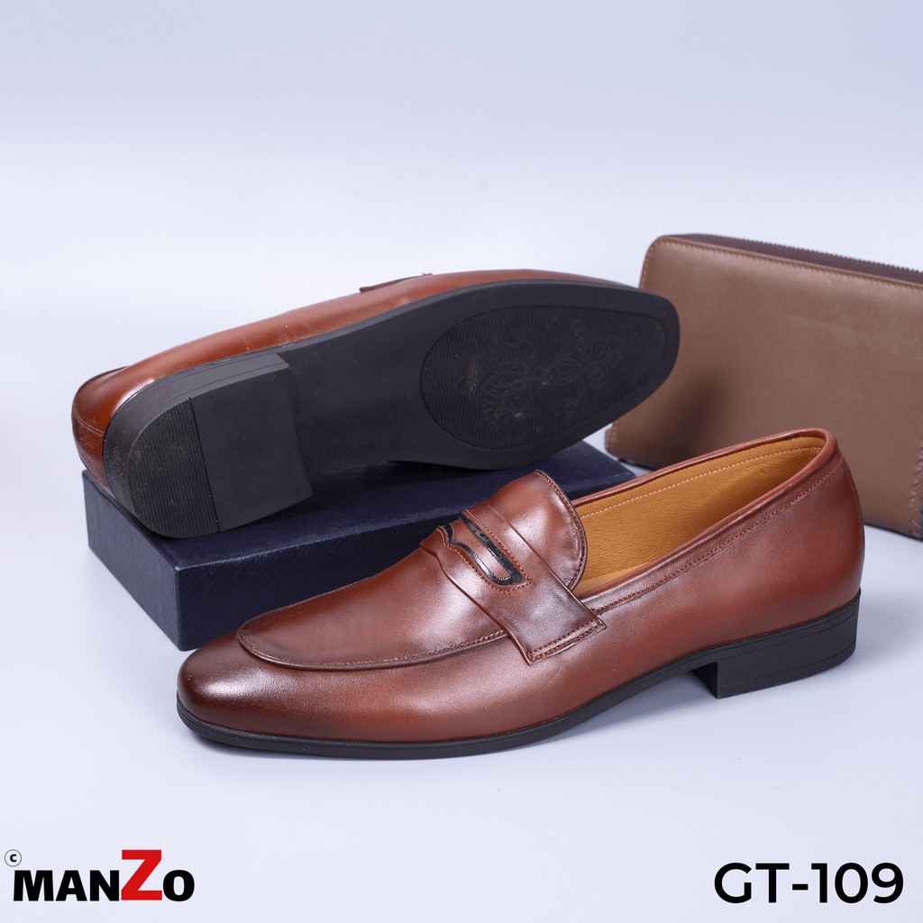 [BẢO HÀNH 12 THÁNG] Giày tây nam công sở da bò cao cấp màu nâu - Manzo GT 109