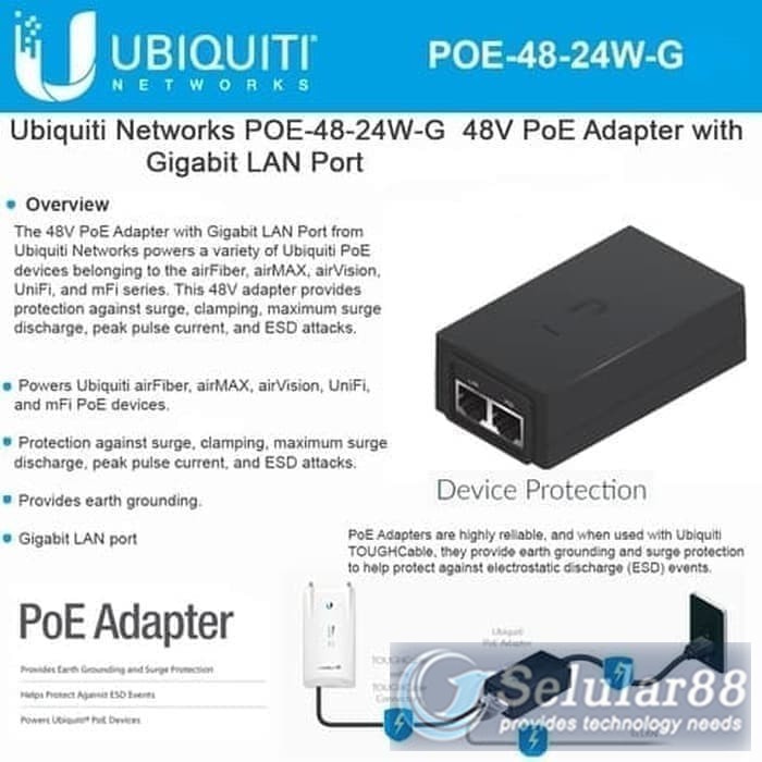 Đầu Phun Poe Ubiquiti Poe-48-24w-g 48v 24w 0.5a Gigabit Chính Hãng | BigBuy360 - bigbuy360.vn