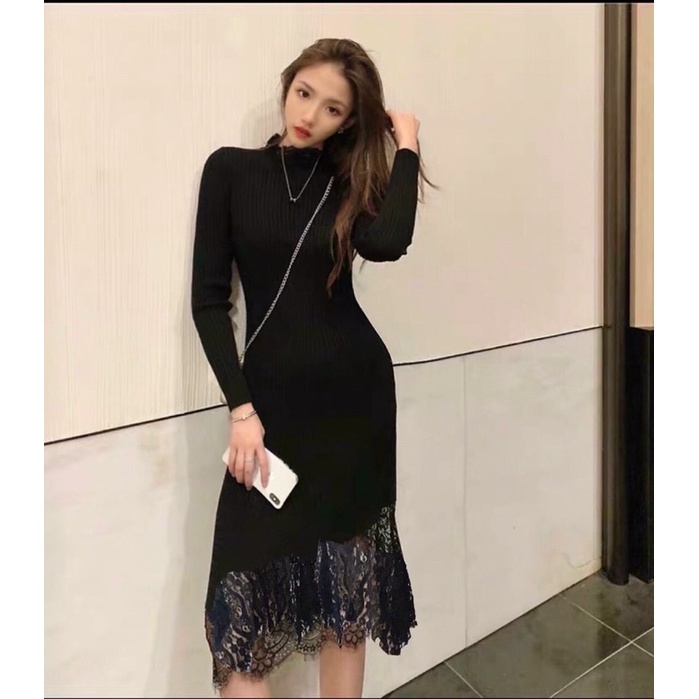 Đầm body len tăm hot trend phối ren cực xinh ktvyshop