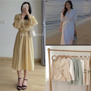 Set áo xoắn ngực kèm chân váy