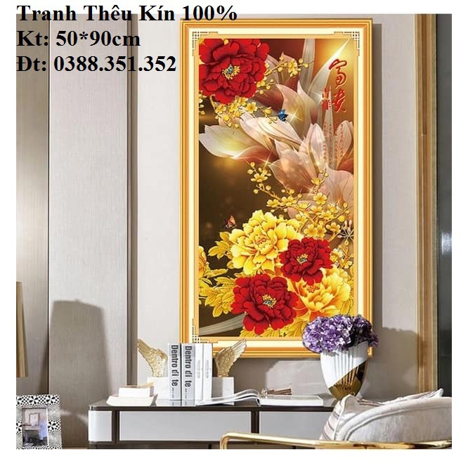 Tranh thêu chữ thập hoa mẫu đơn thêu kín E100 DX1161 DX1167 DX1112