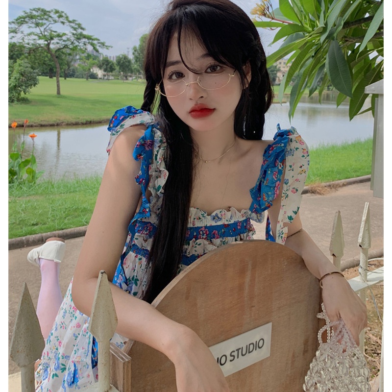 Đầm sát nách hoạ tiết hoa thiết kế dáng rộng thoải mái