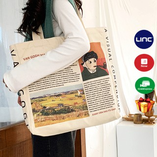Túi vải canvas đeo chéo, túi đeo chéo tote in hình danh họa