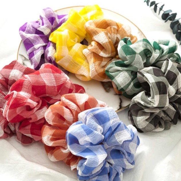 cột tóc vải scrunchies buộc tóc vải họa tiết kẻ caro to loại đẹp hot trend PK22