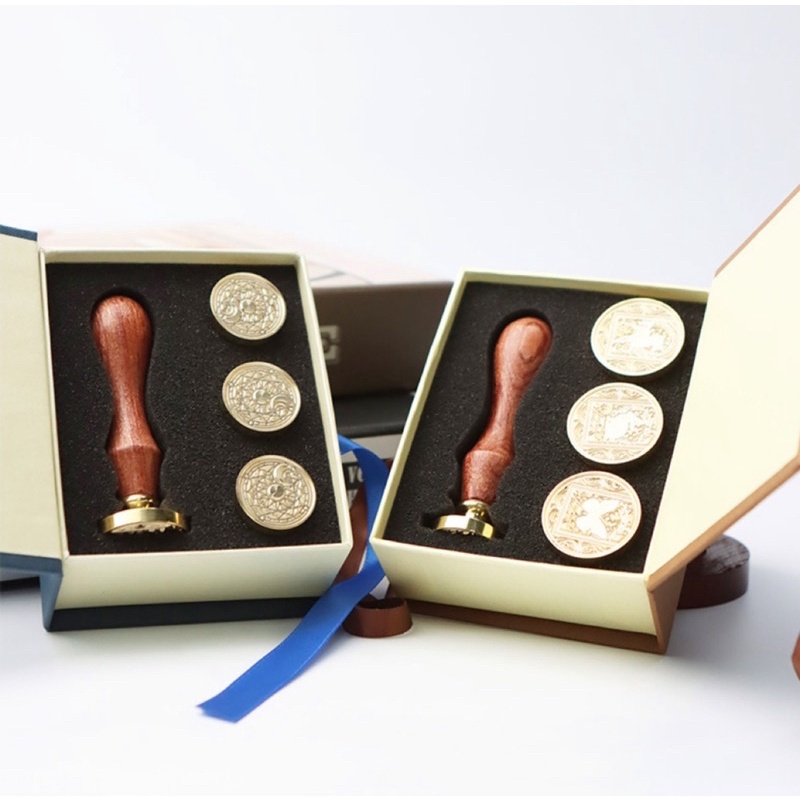SET 3 CON DẤU MẶT ĐỒNG ĐÓNG TEM SÁP - Tặng kèm cán gỗ