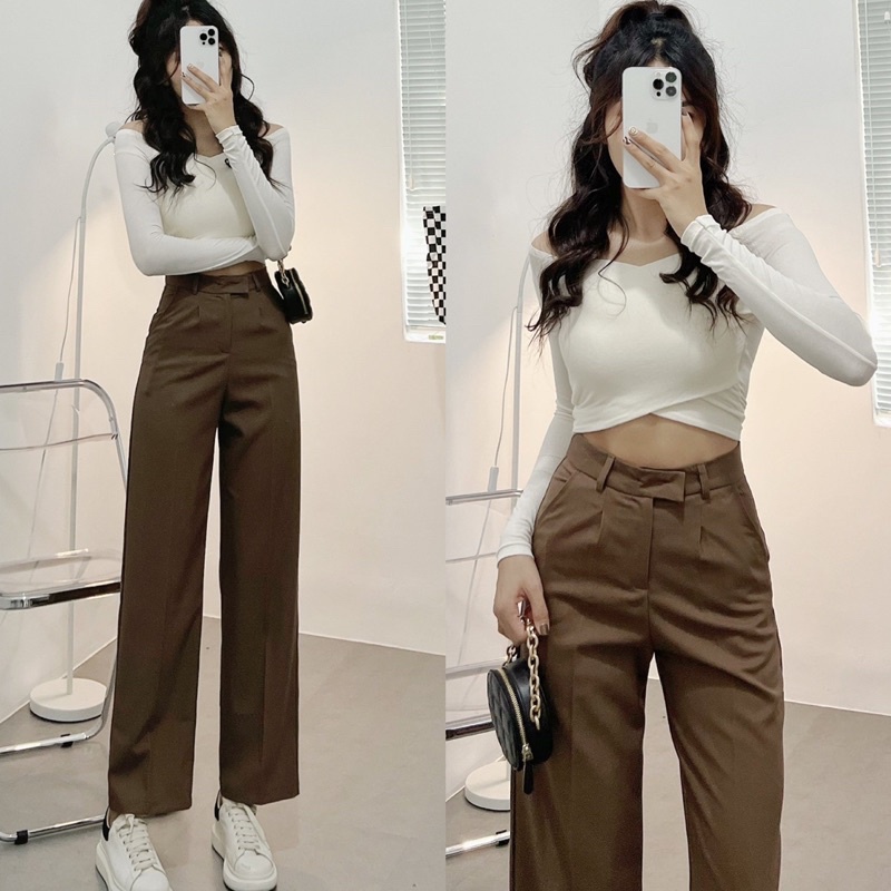 Quần Tây Kaki Culottes Dáng Suông - Quần Ống Suông Lưng Cao Xịn Xò