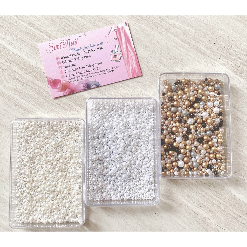 Khay Hạt Trai Tròn Set Hạt Trai Nhiều Size Nail
