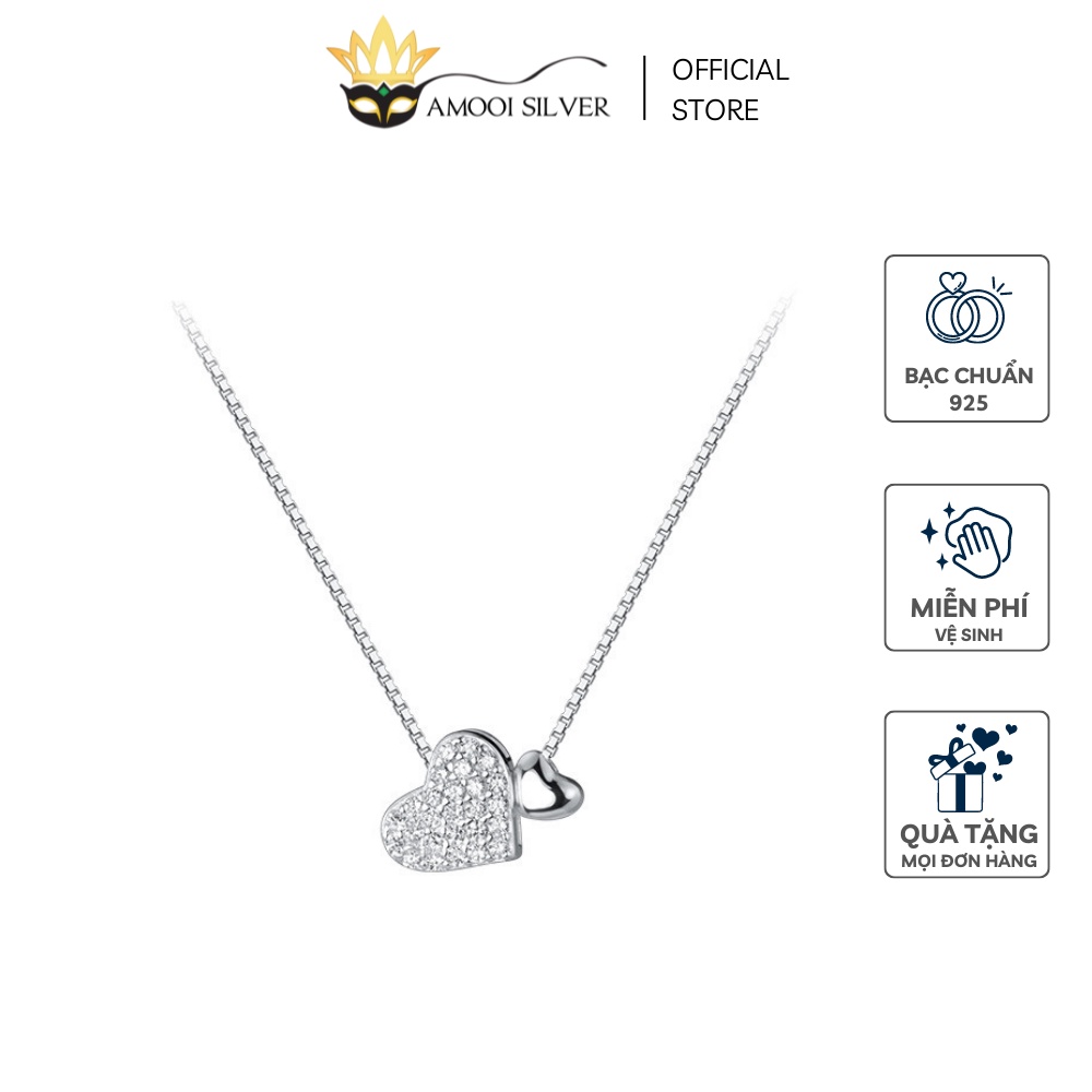 Dây chuyền bạc S925 - Vòng Cổ Bạc Hình Đôi Trái Tim - Amooi Silver AD124