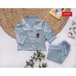bộ pijama lụa hàn dài tay cho bé gái