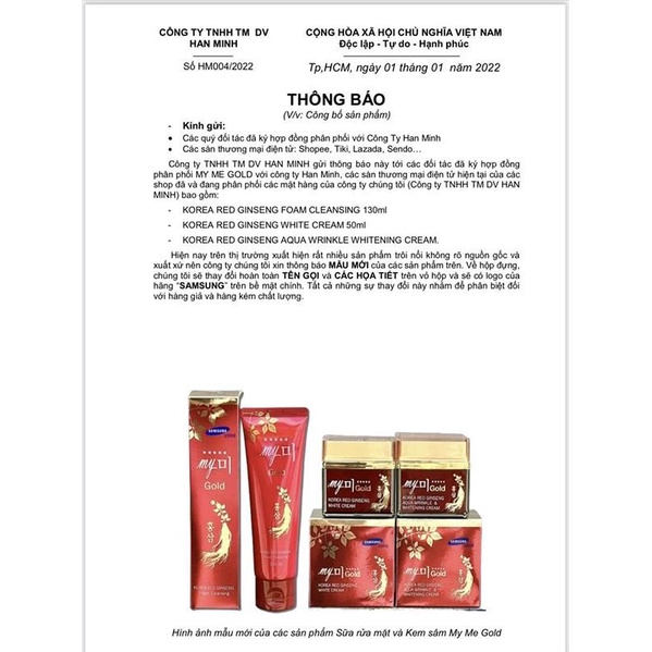 Sữa Rửa Mặt Hồng Sâm Đỏ My Gold Korea Red Ginseng Foam Cleansing 130ml