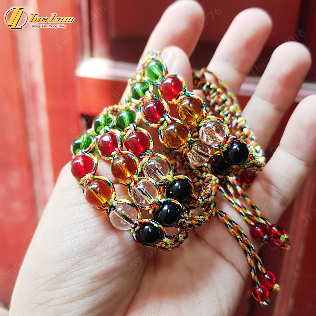 Vòng tay chỉ ngũ sắc tây tạng mix hạt nhiều màu mang lại may mắn - Tuệ Lâm