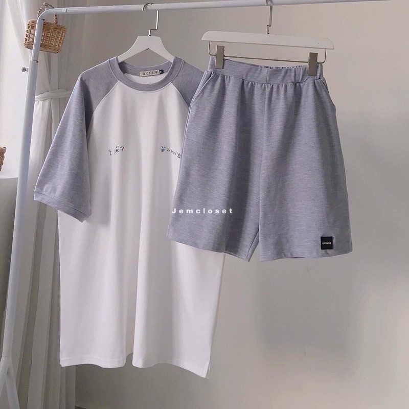 {Ảnh Thật} sét bộ đồ áo quần mặc nhà RAPLANG áo phông tay lỡ rộng tay phối basic kèm quần short đùi thể thao