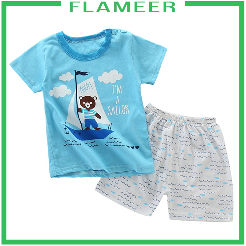 [FLAMEER] Toddler Kid Baby Short Sleeve T-shirt Pants 2PCS Outfit Clothes Summer