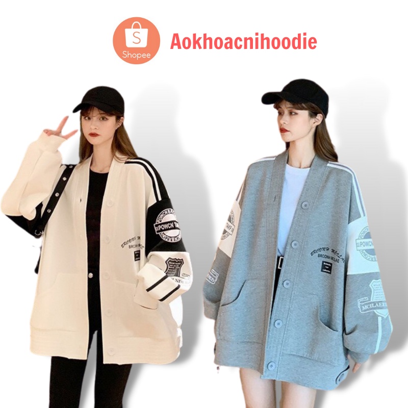 Áo cardigan , áo khoác nỉ dáng rộng nam nữ in logo Brcon cúc cài 3 màu phối đồ cực đẹp Freeship