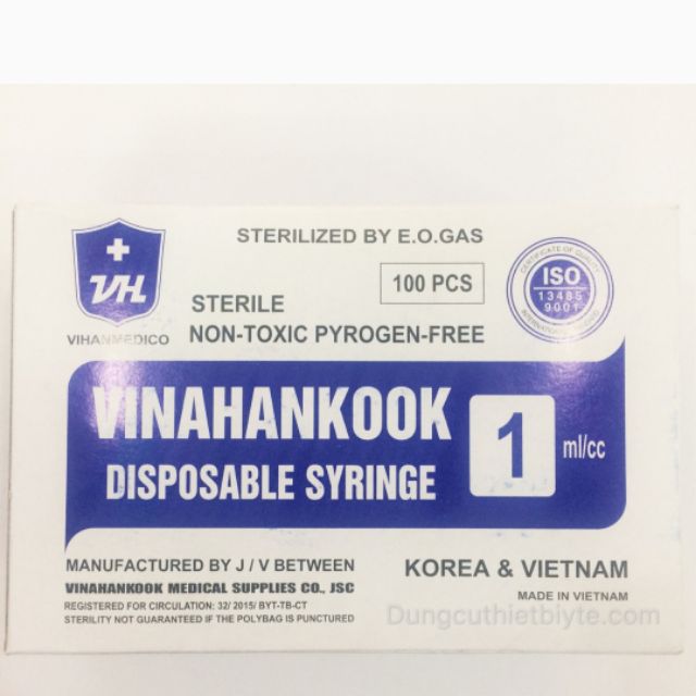 hộp 100c Bơm tiêm sử dụng 1 lần 1ml/cc Vinahankook