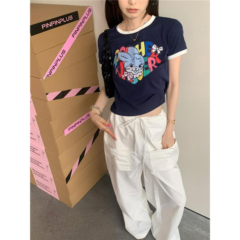 Áo Thun Ngắn Tay In Hình Thỏ Màu Sắc Xinh Xắn 62100