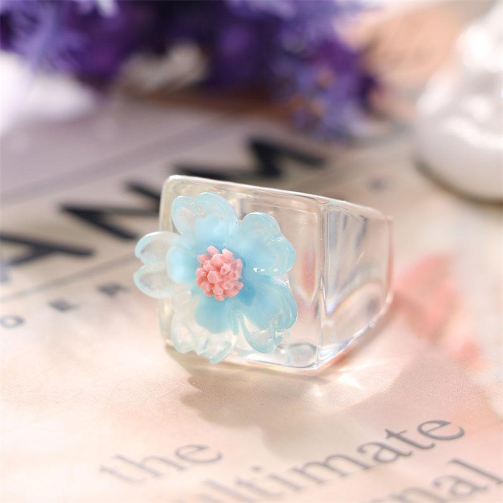 FORBETTER Nhẫn Hình Hoa Trong Suốt Phong Cách Vintage Thời Trang