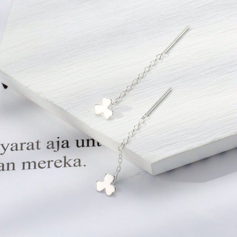 Khuyên Tai Nữ Bạc Trắng Hình Cỏ 3 Lá May Mắn Đuôi Dài Trẻ Trung, Tiểu Thư 2022 -Trang sức LCJ