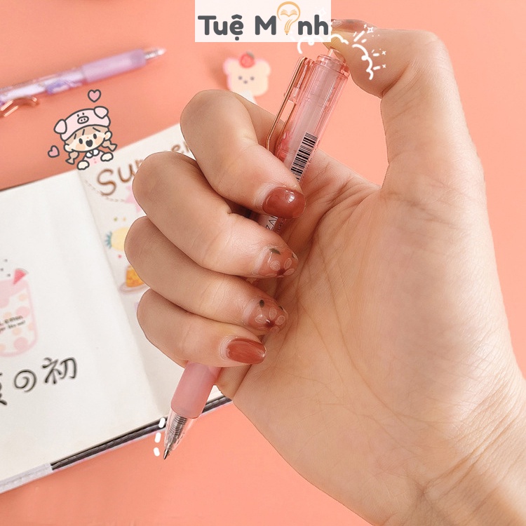 Bút gel bấm cài kim loại mực đen hoạt hình dễ thương B36 nét 0.5mm