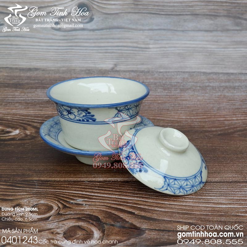 Cốc trà cung đình vẽ hoa chanh cổ gốm sứ Bát Tràng