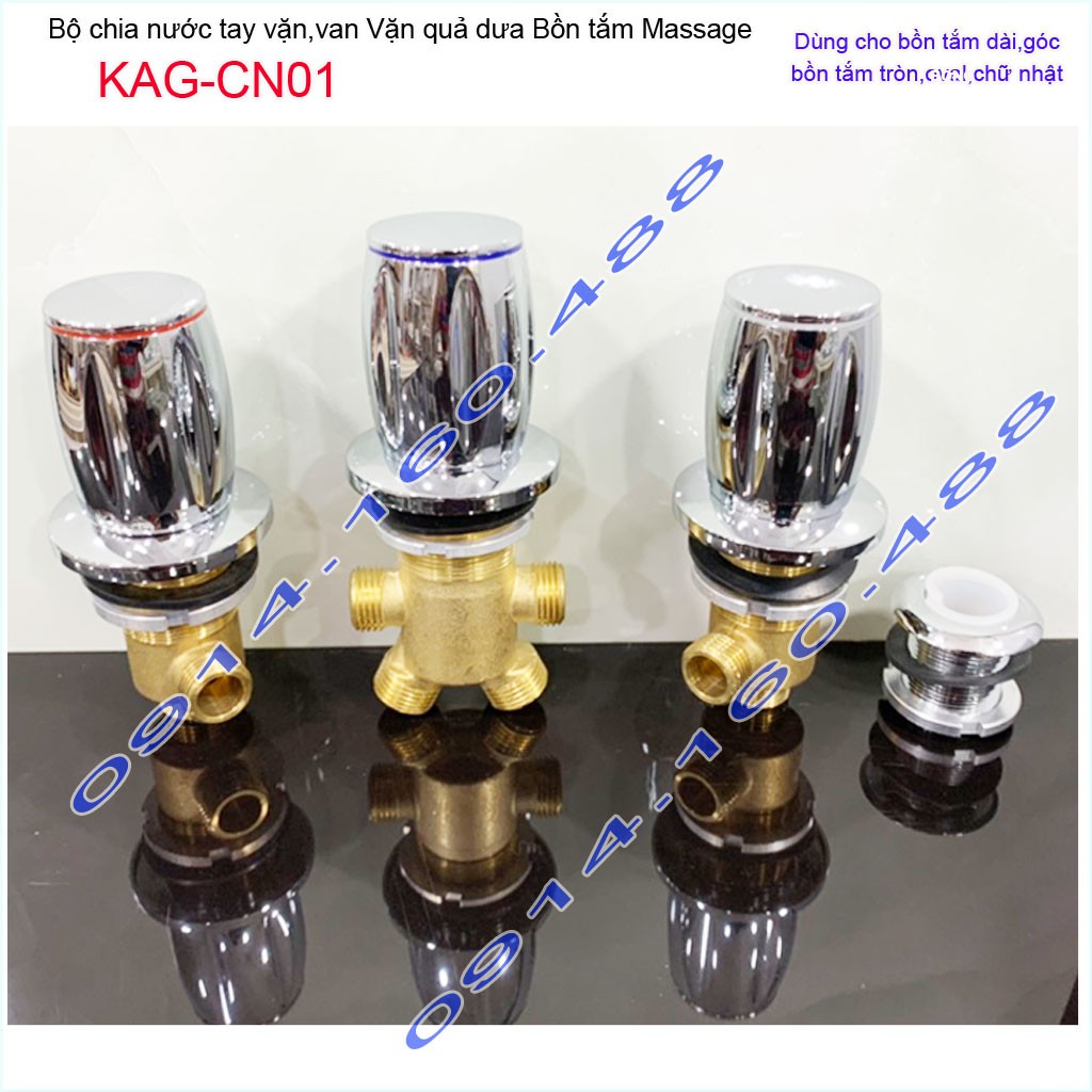 Van chia nước bồn tắm massage, bộ chia nước bồn mát xa KAG-CN01 tay vặn