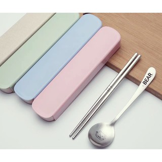 Bộ đũa thìa inox SUS304 gấu Bear