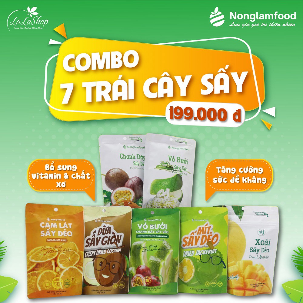 Combo 7 loại trái cây sấy nônglâmfood bổ sung dinh dưỡng, tăng sức đề kháng cho cơ thể hàng cao cấp nguyên liệu sạch