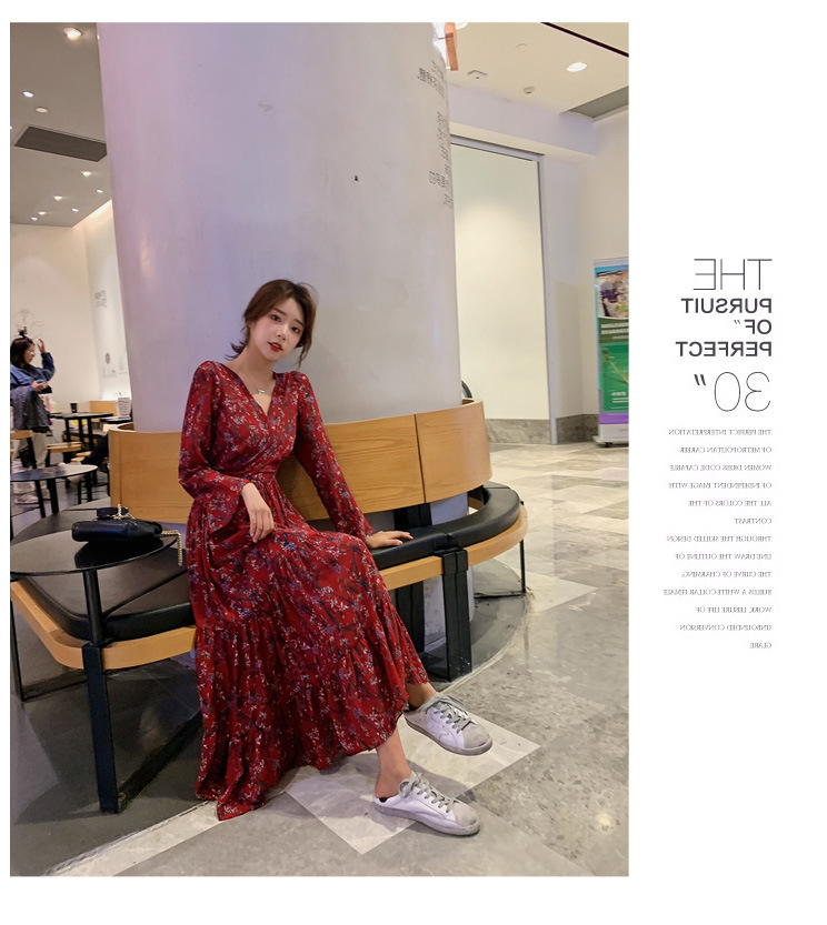 Đầm Hoạ Tiết Hoa Tay Dài Thời Trang Đáng Yêu Cho Nữ