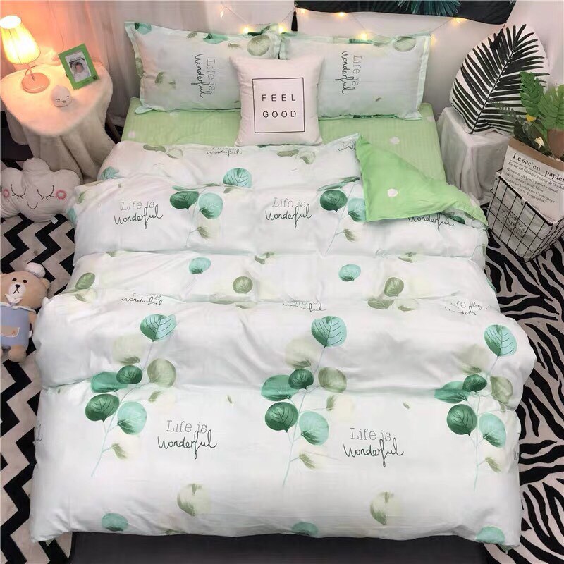 BỘ CHĂN GA GỐI POLY LÁ XANH