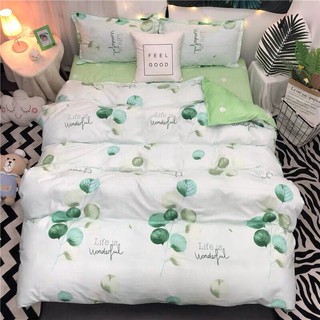 Bộ chăn ga gối poly lá xanh