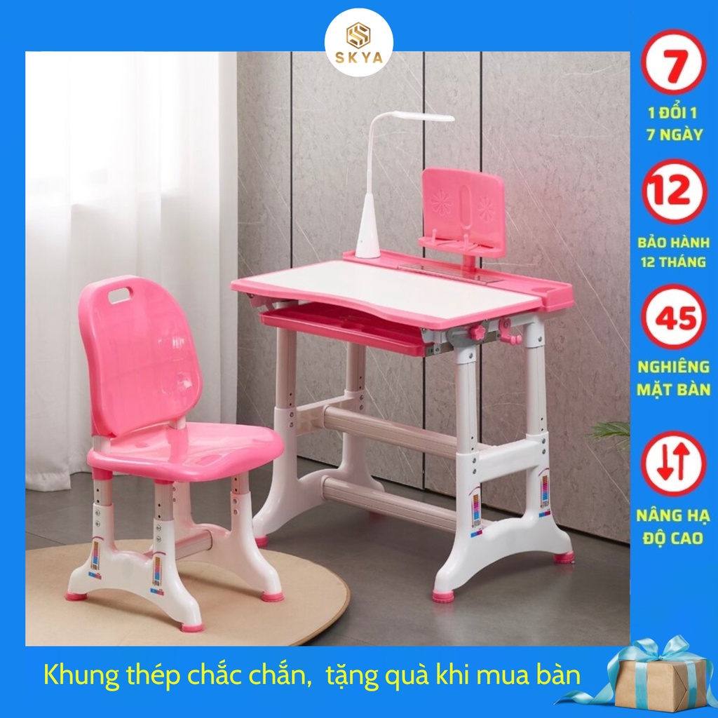 Bộ bàn ghế học sinh chống cận chống gù bàn thông minh có điều chỉnh chiều cao góc nghiêng có giá sách ngăn kéo SKYA B022
