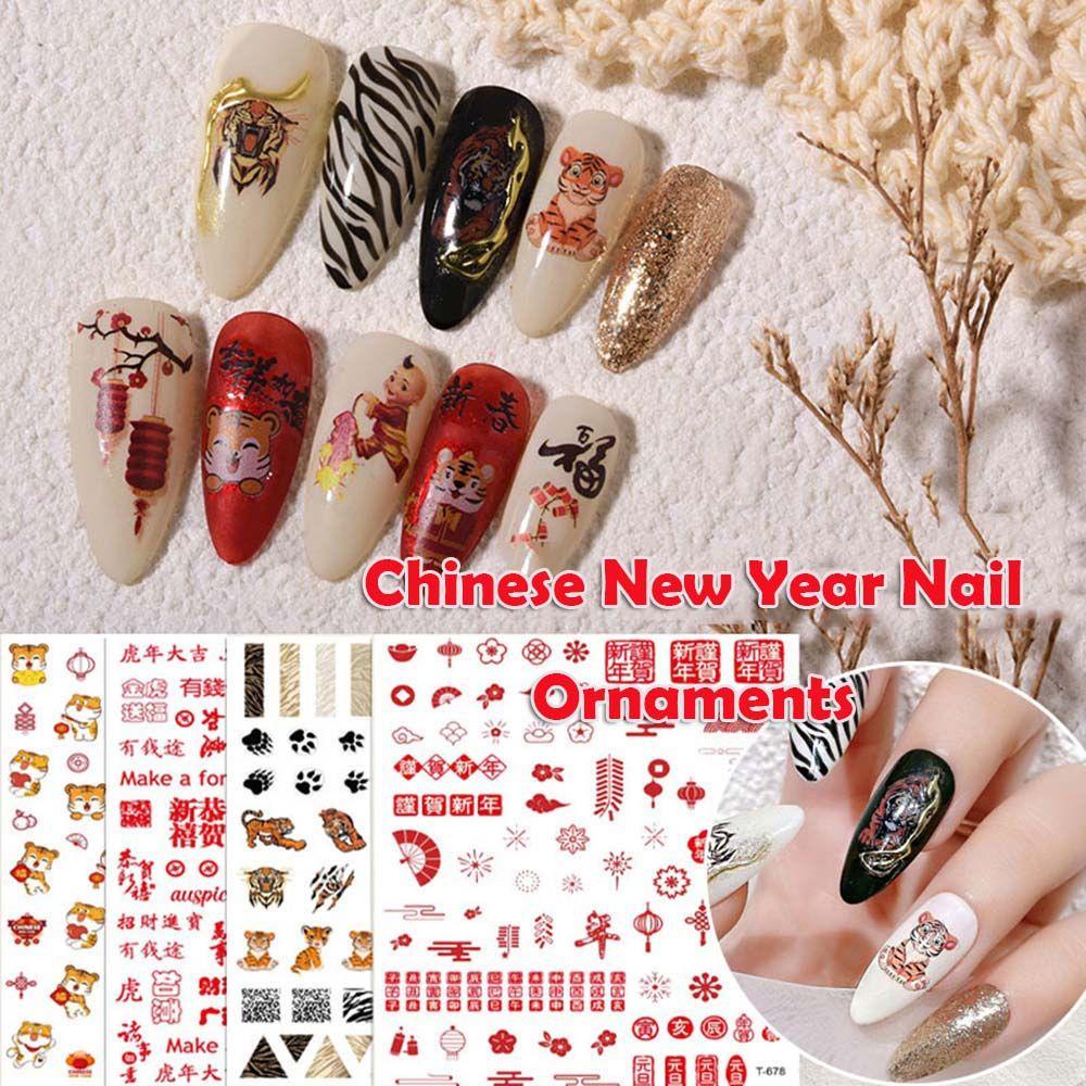 Miếng Dán Trang Trí Móng Tay In Hình Chú Hổ Năm Mới 2022
