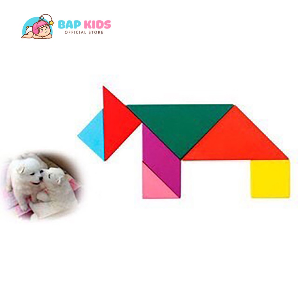 Đồ Chơi Trí Uẩn Tangram Bộ Ghép Hình Bằng Gỗ Thông Minh Cho Bé 12x12cm Loại dày 1cm