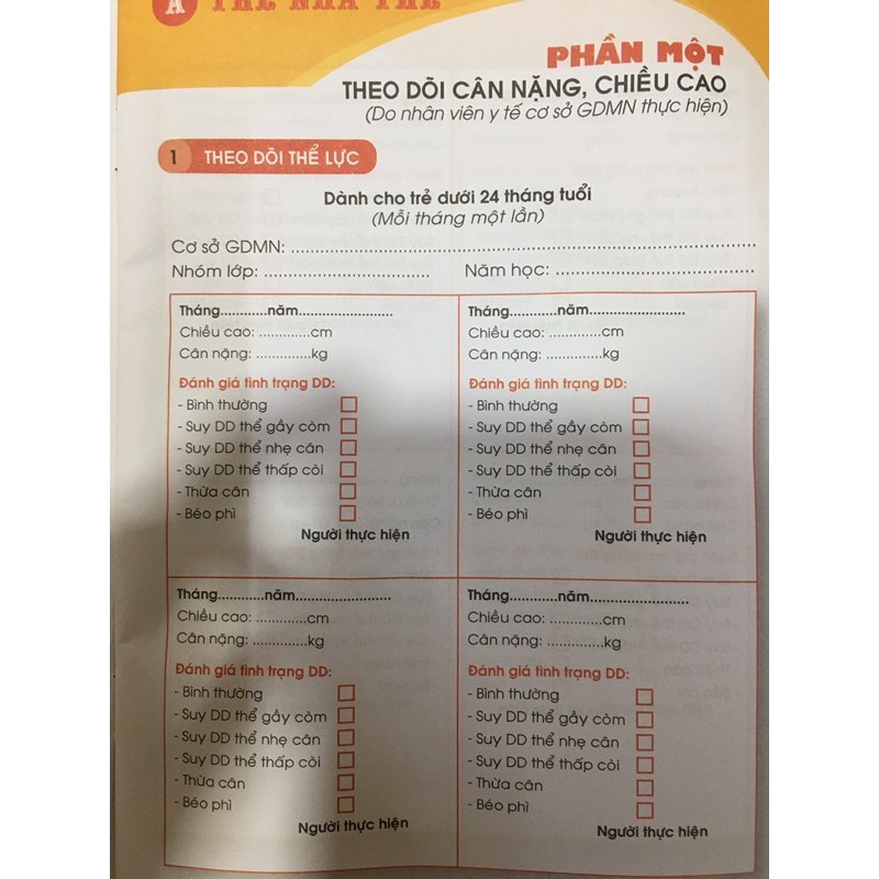 Sổ theo dõi sức khoẻ trẻ mầm non