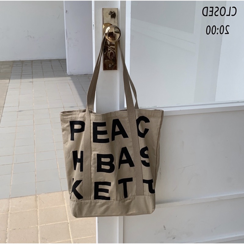 T265/ Túi Vải Tote Thời Trang Vintage Peach Basket Phiên Bản Giới Hạn