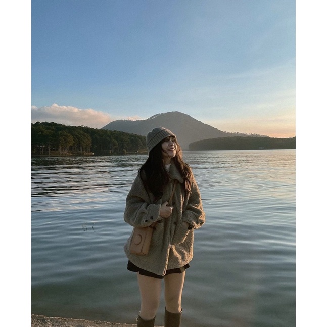 Áo Style hàn quốc 🌸Áo Lông Form Rộng Dáng Ngắn Nút Cài Sang Trọng Màu Be Ullzang 🌸