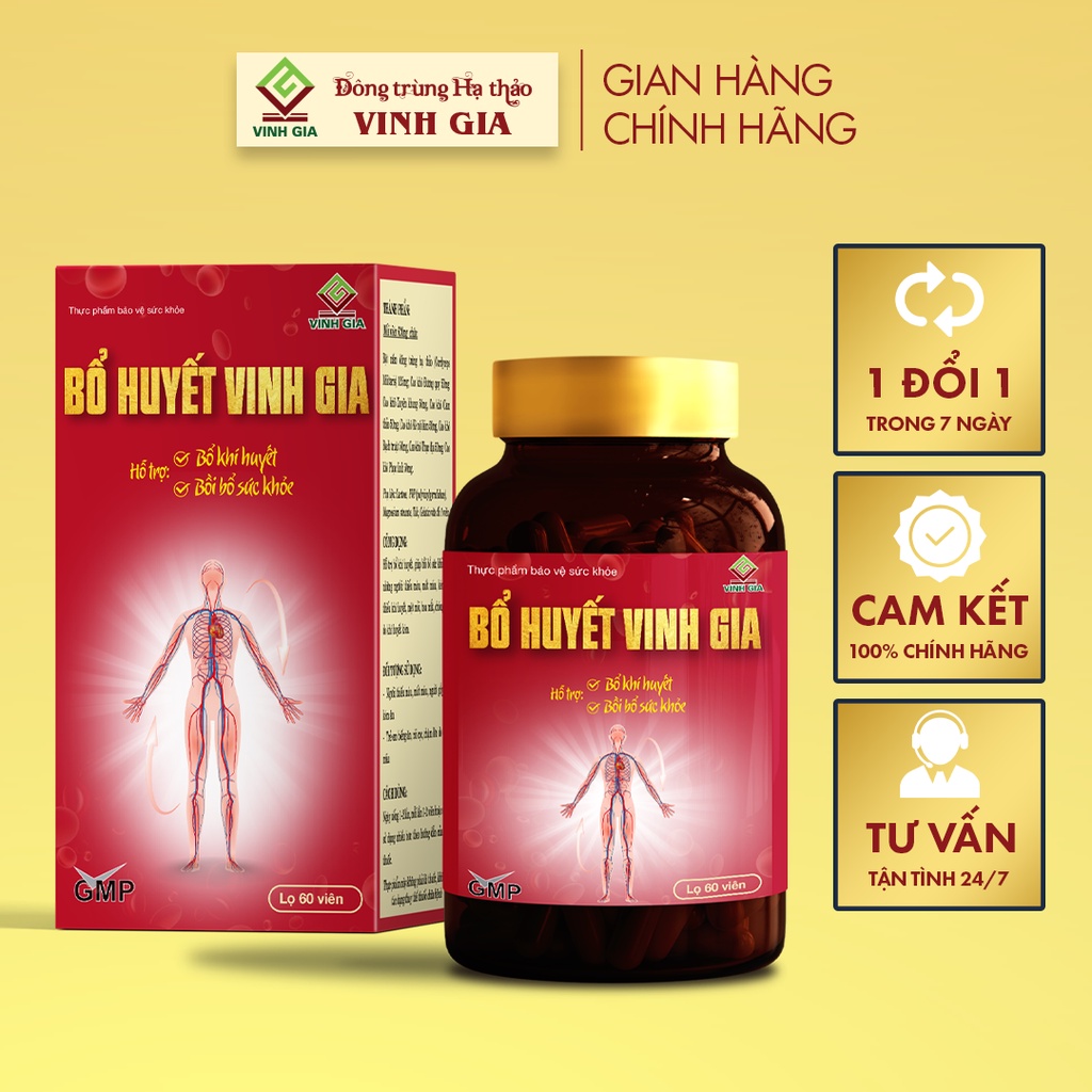 [Combo 2 TẶNG 1] Viên Uống Bổ Huyết Vinh Gia dùng cho Phụ Nữ Đau Bụng Kinh, Kinh Nguyệt Không Đều hộp 60 viên