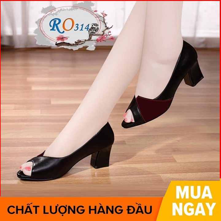 Giày cao gót nữ đẹp đế vuông 6 phân màu trắng đỏ hàng hiệu rosata ro314