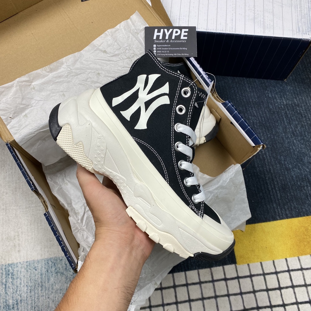 Giày sneaker MLB Chunky High Padding New York Yankees (MLB đen đế đen trắng) - HYPE Sneaker | Bản 1:1 chuẩn