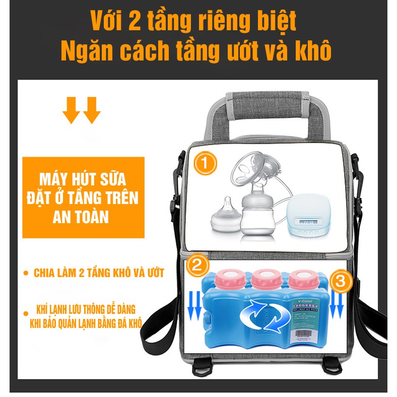 Balo / Túi giữ nhiệt 2 ngăn Kichi - giữ lạnh trữ sữa - thực phẩm Kichi / Vcool