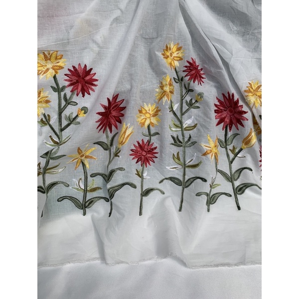 Vải thô boi thêu hoa 2 đầu ảnh thật