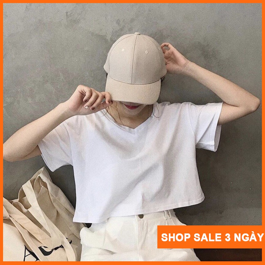 Áo croptop nữ cổ tim tay ngắn form rộng Madela 100% cotton, Croptop cổ chữ V dáng buông, Áo crt nữ phong cách Hàn Quốc