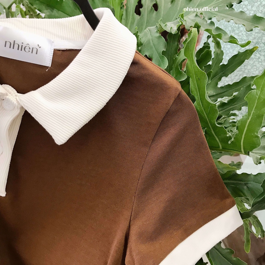 Áo croptop có cổ nữ, croptop polo nhiennhienvintage BT74