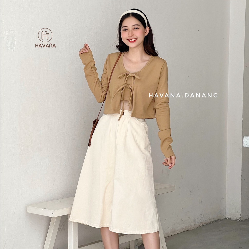 Set áo croptop nữ buộc dây kèm áo hai dây, set croptop tay dài nhiều màu AE200