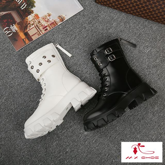 M & X ~  Giày Bốt Martin Đế Dày Mũi Tròn Có Dây Kéo Phía Sau Phong Cách Mới 2022 Hợp Thời Trang Cho Nữ