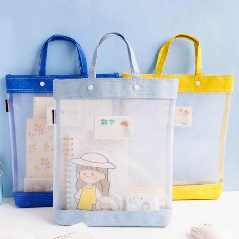 Túi tote đi học nylon lưới trong suốt phân loại môn học tiện dụng dành cho học sinh