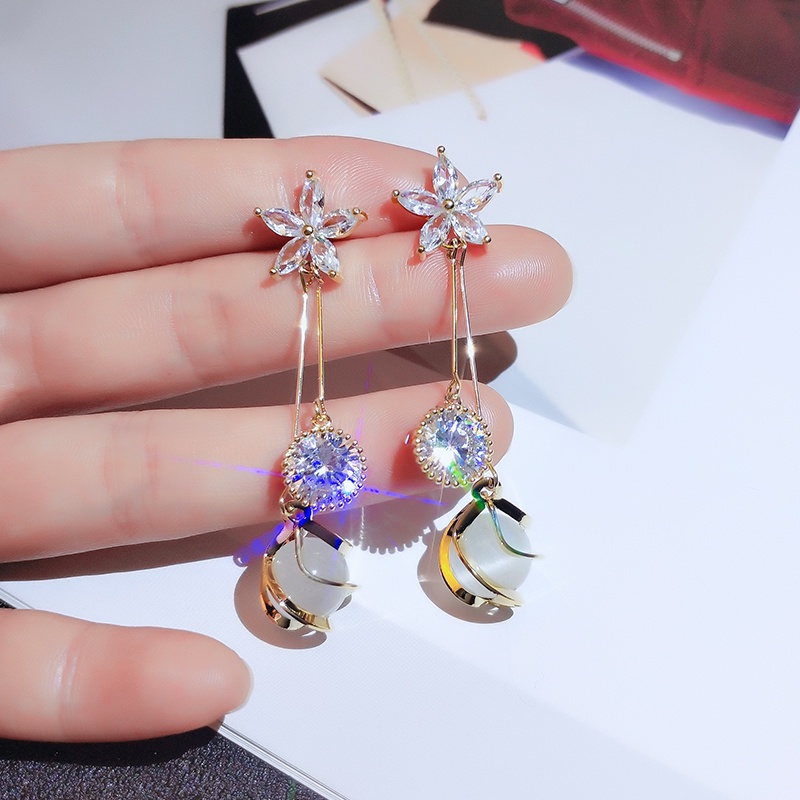 [Jiudolan] Khuyên Tai Hoa Zircon Hàn Quốc Thanh Lịch Tinh Tế Cho Nữ